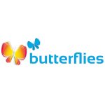 Butterflies Logo – Colorful Butterflies with Blue Bold Text